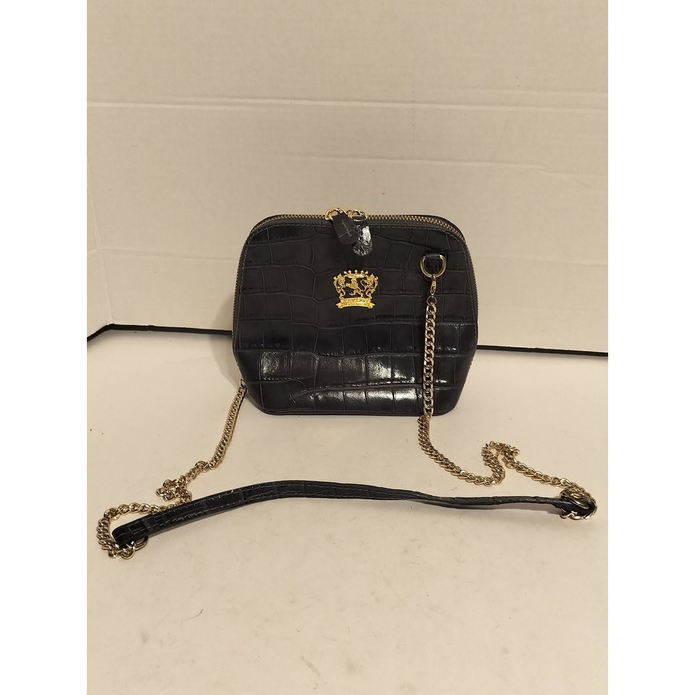 Pratesi Firenze Dark Grey Croc Embossed Leather Crossbody Bag Made in Italy 467